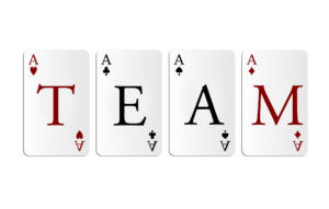 four AS playing cards with TEAM lettering