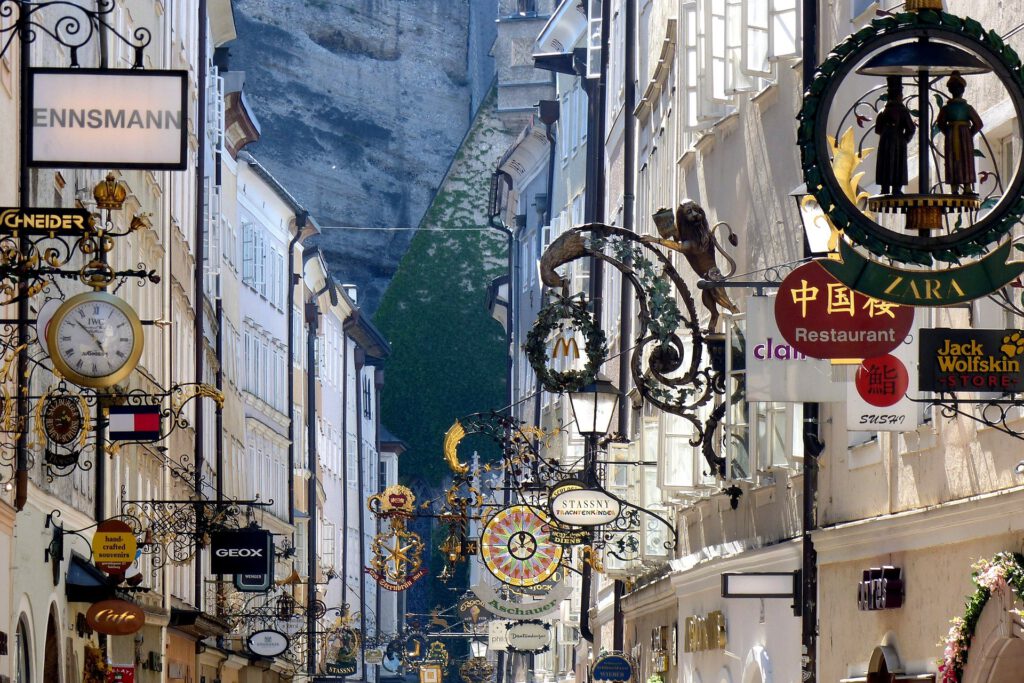 Business signs of the Getreidegasse in Salzburg